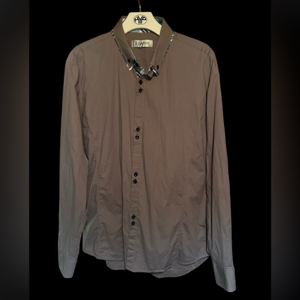 Tomsware Button Up Long sleeve shirt with plaid cuffs and collar